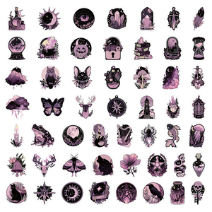 50 autocollants gothiques d'Halloween par sac, autocollants en vinyle imperméables personnalisés, pack d'autocollants décoratifs violets, journal, scrapbooking, ordinateur portable, kawaii - Product Image 6