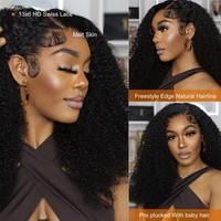 Perruque Bouclée Afro Crépue en Cheveux Naturels Lace Front 13x4, Perruque à Fermeture en Dentelle 4x4 pour Femmes, Densité 250%