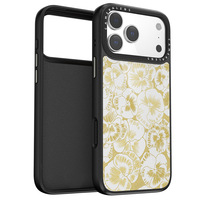 Coque de téléphone en verre A9 rouge foncé avec bordure noire, motif floral doré vintage et paillettes, protection intégrale pour 17 Pro, design personnalisable