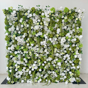 Mur de fleurs artificielles élégant blanc et vert : idéal pour les décors de mariage, <span class=keywords><strong>la</strong></span> décoration d'événements et les accessoires photo - Product Image 2