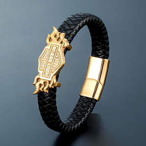 Bracelet tressé en cuir véritable de vachette avec fermoir en acier inoxydable pour homme, modèle 2026 <span class=keywords><strong>MOTOR</strong></span> <span class=keywords><strong>Harley</strong></span> <span class=keywords><strong>Davidson</strong></span> <span class=keywords><strong>Cycles</strong></span> - Product Image 6
