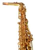 Saxofón Alto Profesional Huayun de Latón con Acabado Dorado, Estuche Rígido, Boquilla Ajustable, Correas, Cañas, Kit de Limpieza, Baquelita Completa
