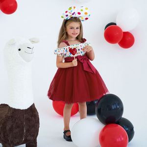 Vestido de Tul Rojo para Niña, Estilo Boutique, con Hombros Descubiertos y Estampado de Puntos, para Halloween, Venta al Por Mayor - Product Image 4