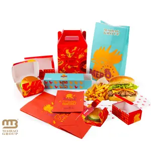 Embalagem de papel para comida takeaway, papel kraft dobrável, caixa para retirar frango assado com alça, caixa para frango frito