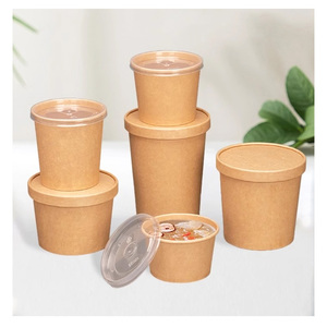 Bol à soupe chaude en papier kraft 16oz 26oz 32oz, gobelet alimentaire pour nouilles à emporter, contenants en papier écologiques pour la restauration rapide avec couvercle - Product Image 1