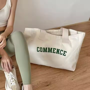 Logo personnalisé écologique surdimensionné coton toile sac fourre-tout femmes mode Style lettre motif sangle poignée fermeture éclair Shopping - Product Image 5