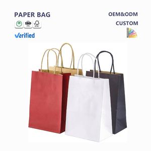 Bolsas de Compras Personalizadas de Papel Kraft Reciclable para Promoción Comercial con Asa Larga - Product Image 1