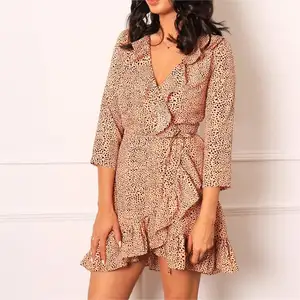 Vestido casual feminino com estampa solta elegante e estampa de Dalmatina para mulheres, vestido de manga quadra com estampa de três quartos