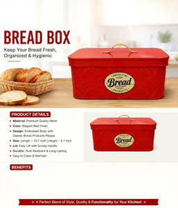 Rote Metall-Brotbox mit Griff, Vintage-Brotbehälter aus Blech, 10,7 x 5,1 Zoll, feuchtigkeitsbeständiger Lebensmittelbehälter - Product Image 4