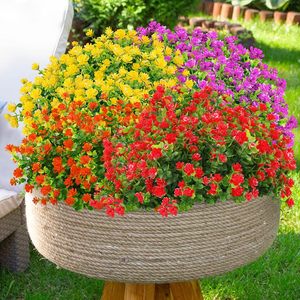 ดอกไม้ประดิษฐ์เซ็นไต พลาสติก สำหรับตกแต่งภายนอก กระถางดอกไม้สีเหลือง แดง ม่วง ดอกคามิลเลีย ยูคาลิปตัส ชุด 3 ชิ้น - Product Image 2