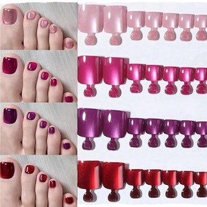 24 faux ongles avec colle gelée, motifs fleurs et papillons, longs, style ballerine française, à couverture complète, en acrylique, à presser - Product Image 3