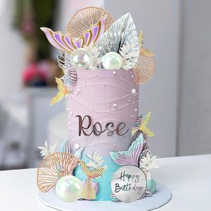 Decorazione per Torta a Tema Sirena, Palline di Perle Trasparenti, Foglie di Ginkgo in Plastica, per San Valentino e Laurea - Product Image 1