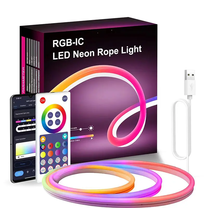 LEDEAST 3M01 Éclairage Intelligent Contrôle Vocal RGBIC LED Néon Rope Light Waterproof 3M 5M Tuya Wifi LED Music Strip Light