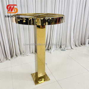 Support <span class=keywords><strong>à</strong></span> fleurs en acier inoxydable plaqué or avec plateau circulaire, pilier décoratif en métal pour centre de table de banquet de mariage - Product Image 3