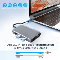 SYONG 9-in-1 stasiun Dok 1000Mbs TYPE-C RJ45 HDMI VGA USB 3.0 SD TF PD 100W untuk sistem Win8 Win10 32/64 MAC OS10.9 kemudian