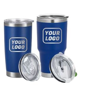 แก้วน้ำเก็บความร้อนสแตนเลสเคลือบสีฝุ่น พิมพ์โลโก้ได้ตามสั่ง ขายส่งจากโรงงาน ขนาด 20 และ 30 ออนซ์ สำหรับเดินทางในรถยนต์ พร้อมฝาปิด สำหรับใส่กาแฟ - Product Image 1