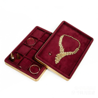 Sacs en velours pour emballage, présentoir empilable de luxe pour bijoux, plateau pour collier et bague, logo personnalisé, organisateur de bijoux