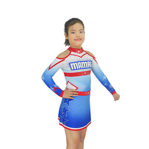 El mejor precio, cómodos uniformes de porristas azules degradados para niños, disfraz de animadora con diamantes de imitación, ropa de porristas para jóvenes - Product Image 5