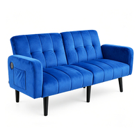 Canapé-lit pliable 2 places avec ports USB et poches, multifonctionnel moderne, 3 positions inclinables pour chambres, appartements et petits espaces