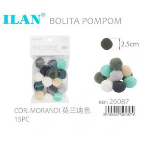 Ilan Bolita Pompom 2.5Cm Couleur Morandi 15Pc DIY Trimming - Product Image 1