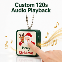 Porte-clés sonore de Noël en gros, Père Noël, avec 120 secondes d'audio, porte-clés carré vert, nouveauté, lecteur audio préenregistré