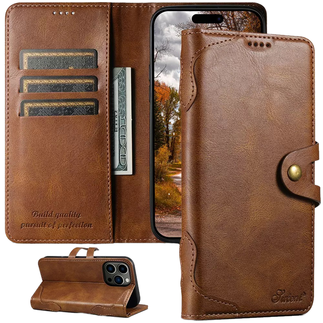 New Design Flip Type Full Protection PU Multi Layer Wallet Leather Card Slot Phone Case with Holder for iPhone 16 15 14 Pro Max