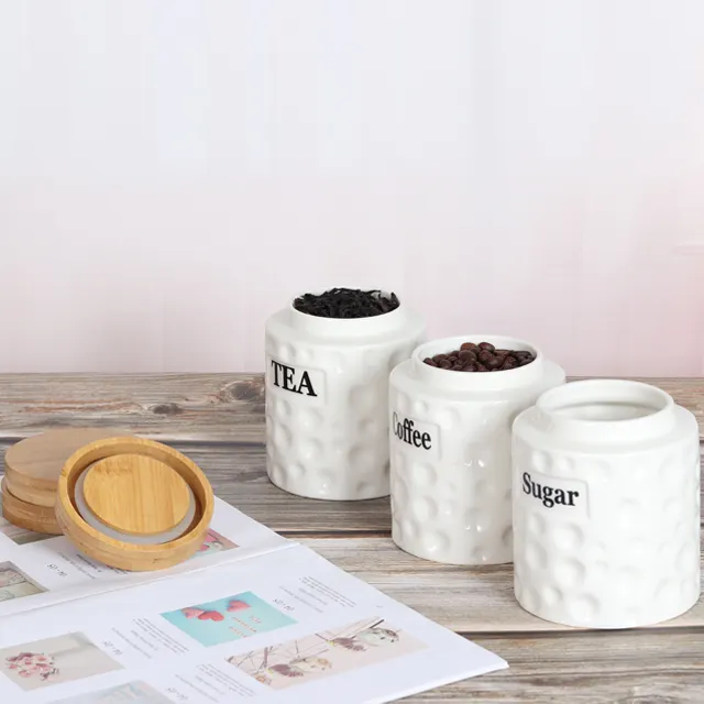 Vaso con sigillo in ceramica personalizzato da 700ml con Set di coperchi in legno per tè, caffè, zucchero, porcellana, sigillo in pietra, contenitori per alimenti Seasone
