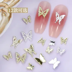 Ciondoli per unghie in metallo argento oro oro argento con parti di farfalle in lega di san valentino strass per unghie