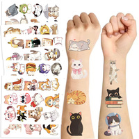Autocollants de tatouage imperméables en gros, motifs animaux mignons (chats, chatons) pour enfants, filles, bébés, fournitures de décoration pour fêtes et festivals