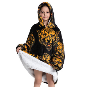 Sherpa di flanella indossabile coperta con cappuccio felpa all'ingrosso personalizzato di lusso per l'inverno Super morbido spesso oversize in pile per bambini - Product Image 1