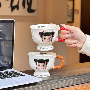 Tasse à pied en céramique Nezha, style dessin animé, avec poignée, pour la maison ou le bureau, tasse à café au lait, pièce unique - Product Image 4