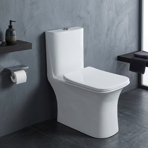WC monobloc en céramique de haute qualité avec chasse double, siphon en P, à poser au sol, avec siège - Product Image 4