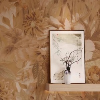Papier peint mural imperméable rétro marron jaune à fleurs épanouies pour la décoration murale de la chambre à coucher