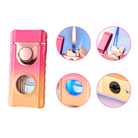Briquet à flamme jet/flamme douce, briquet à flamme ouverte, rechargeable au butane, en métal bleu, pour cigarettes, moderne, avec logo personnalisé