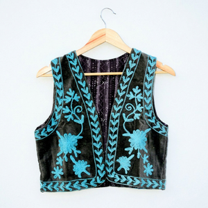 Chaleco Corto de Terciopelo de Algodón Bordado a Mano Estilo Bohemio para Mujer, Floral, Sin Mangas, Ecológico, Transpirable, Ligero e Informal - Product Image 1