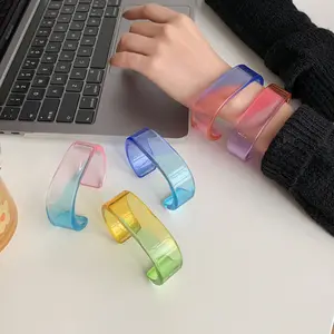 Pulsera Brazalete Colorful Acrylic Thick Open Resin Bangle Clear Acetate Resin Bangle Bracelet Cuffs