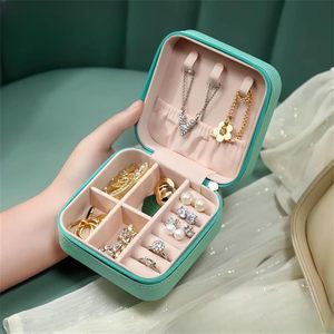Boîte à bijoux portable en cuir et velours avec fermeture éclair, compartiments divisés, boîte de rangement anti-oxydation, boîte cadeau pour bijoux - Product Image 1