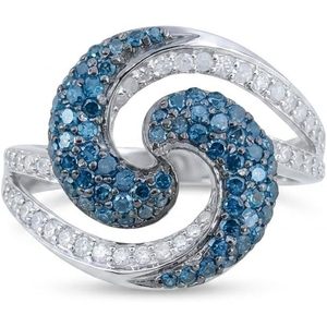 แหวนเพชร Jewelspaark 1.15 กะรัต ทรงกลม สีขาวและสีน้ำเงิน เพชรธรรมชาติเสริมคุณภาพ เงินแท้ 925 เครื่องประดับสำหรับงานหมั้น - Product Image 1