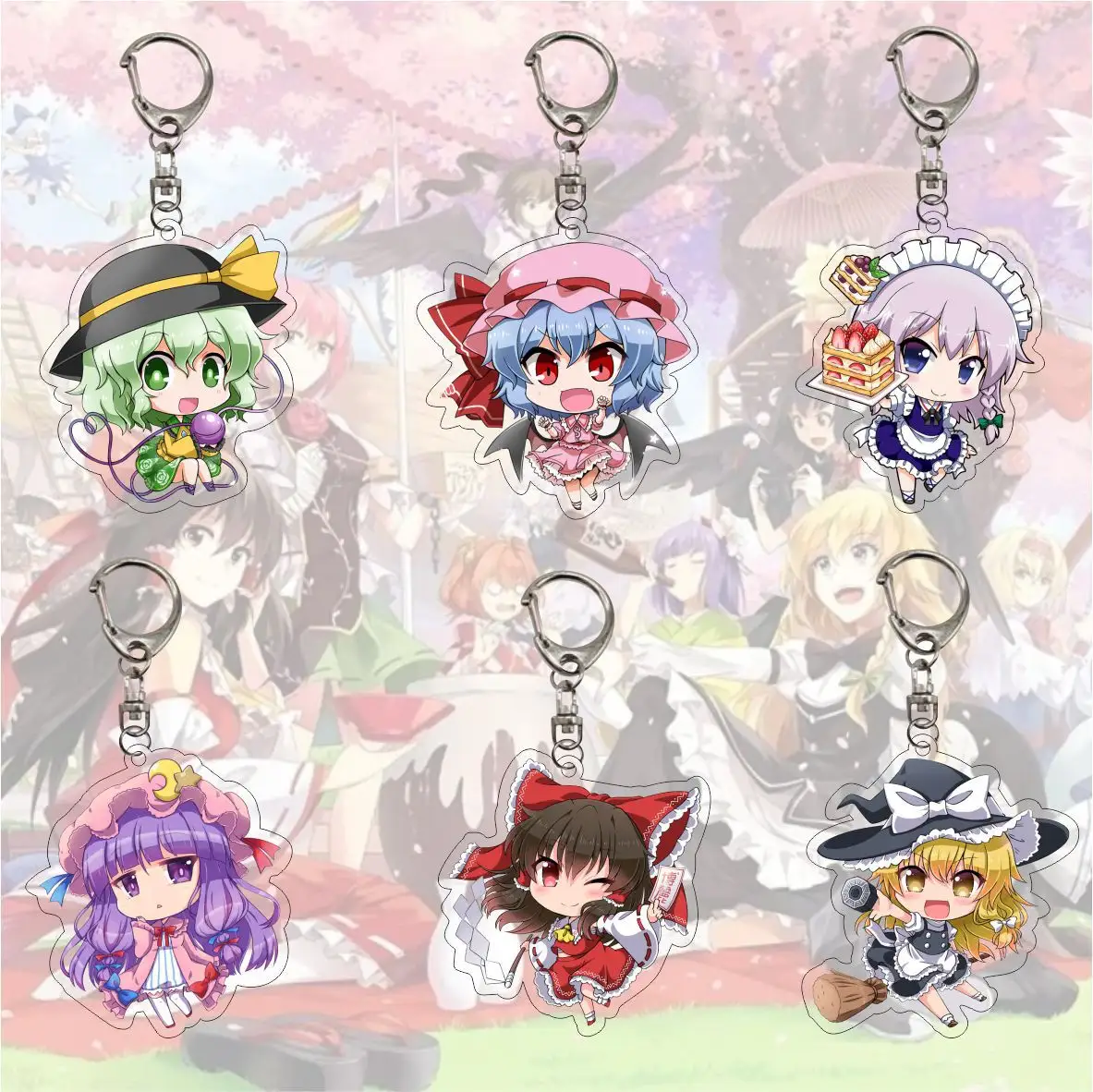 Anime Touhou Project Keychain Hakurei Reimu Kirisame Marisa Flandre Scarlet Remiria Sukareto Acrylic Key Chain Pendant Jewelry