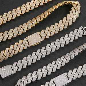 Collier chaîne cubaine épaisse Hip Hop pour hommes, 20 mm, avec fermoir à bascule et trois zircons, vente en gros - Product Image 1
