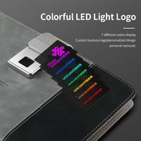 Carnet en cuir lisse personnalisé avec logo LED, chargeur externe, verrouillage par empreinte digitale et combinaison, porte-stylo et clé USB