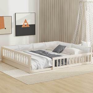 White Wooden Kids <b>Bed</b> With Soft <b>Padding</b> And Safety Rails For Bedroom Use Child Size Comfortable Low Box Design - Product Image 3