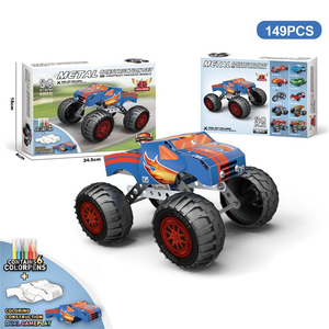 Blok desain baru DIY 3D <span class=keywords><strong>Puzzle</strong></span> logam dirakit blok bangunan mainan mobil roda besar Diy mobil mainan dengan Graffiti lukisan Set - Product Image 5