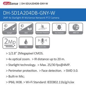 SD1A204DB-GNY-W 2Mp 4배 광학 줌 1080P 스마트 AI 얼굴 인식 야외 보안 미니 팬 틸트 회전 CCTV WiFi 카메라 다후아 - Product Image 4