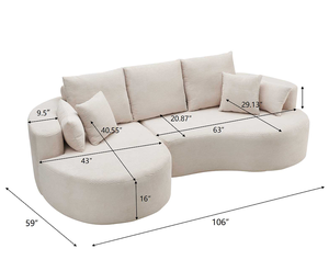 106 In. Ensemble de canapé sectionnel incurvé en tissu, 2 pièces, moderne et inclinable, avec chaise longue, pour villa, salon, chambre, appartement - Gris - Product Image 3