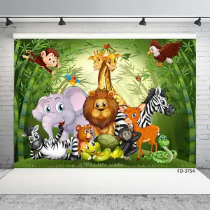 Karikatür hayvan vahşi Safari Jungle tema doğum günü partisi afiş arka plan dekor bebek duş çocuk Poster fotoğraf Backdrop fotoğraf stüdyosu Prop