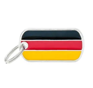 Custom made metal logo printed chain tags cheap soft epoxy leather car key hang label for dog collar