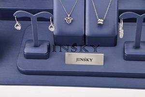 Jinsky Design personnalisé de luxe classique bleu en cuir PU couvert bijoux présentoir élégant conteneur pour boucles d'oreilles bagues colliers - Product Image 5