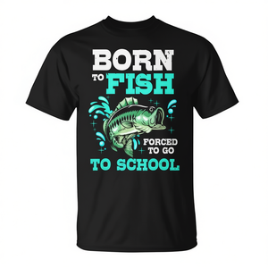 T-shirt de pêche au bar Born to Fish - Vêtements promotionnels « Forcé d'aller à l'école » - Product Image 3