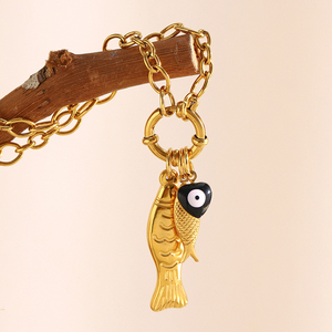 Collier à breloques en plaqué or Dreamidea Fish & Evil Eye Symbole protecteur Design avec double pendentifs en forme de poisson Bijoux tendance 2025 - Product Image 4